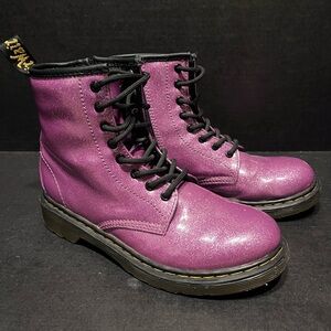 Dr. Martens Glitter J Dark Pink Lace Up Boots Kids Girls Size 3 Chunky Metallic
